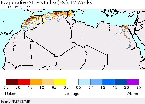 North Africa Evaporative Stress Index (ESI), 12-Weeks Thematic Map For 10/3/2022 - 10/9/2022