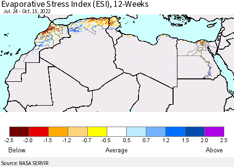 North Africa Evaporative Stress Index (ESI), 12-Weeks Thematic Map For 10/10/2022 - 10/16/2022