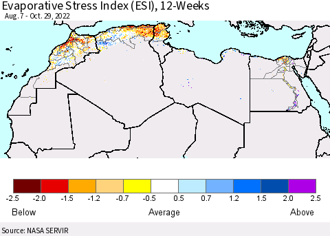 North Africa Evaporative Stress Index (ESI), 12-Weeks Thematic Map For 10/24/2022 - 10/30/2022