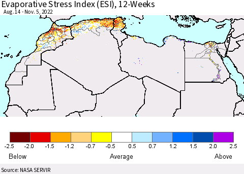 North Africa Evaporative Stress Index (ESI), 12-Weeks Thematic Map For 10/31/2022 - 11/6/2022