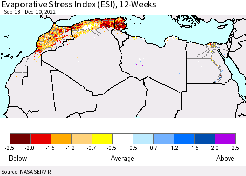 North Africa Evaporative Stress Index (ESI), 12-Weeks Thematic Map For 12/5/2022 - 12/11/2022