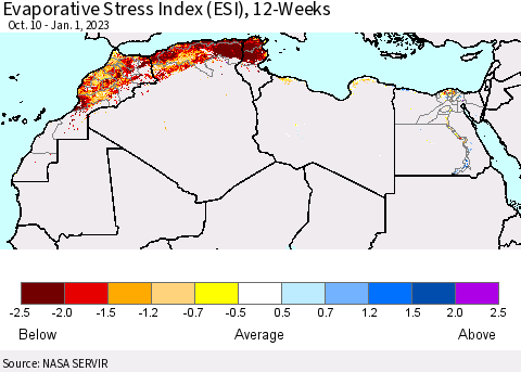 North Africa Evaporative Stress Index (ESI), 12-Weeks Thematic Map For 12/26/2022 - 1/1/2023