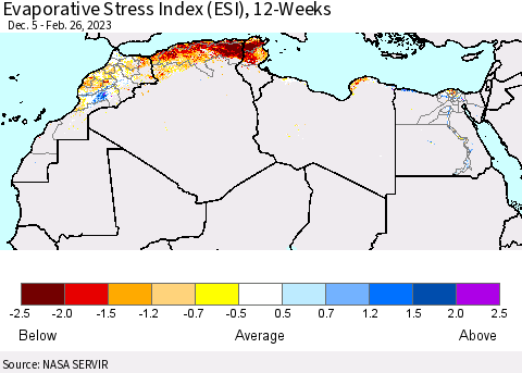 North Africa Evaporative Stress Index (ESI), 12-Weeks Thematic Map For 2/20/2023 - 2/26/2023