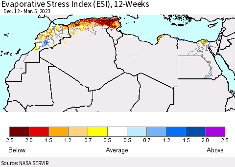 North Africa Evaporative Stress Index (ESI), 12-Weeks Thematic Map For 2/27/2023 - 3/5/2023