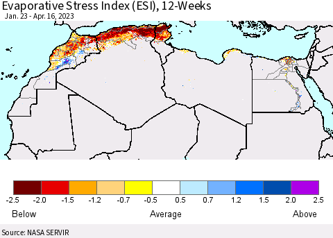 North Africa Evaporative Stress Index (ESI), 12-Weeks Thematic Map For 4/10/2023 - 4/16/2023