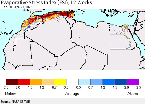 North Africa Evaporative Stress Index (ESI), 12-Weeks Thematic Map For 4/17/2023 - 4/23/2023