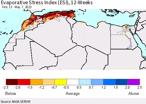 North Africa Evaporative Stress Index (ESI), 12-Weeks Thematic Map For 5/1/2023 - 5/7/2023