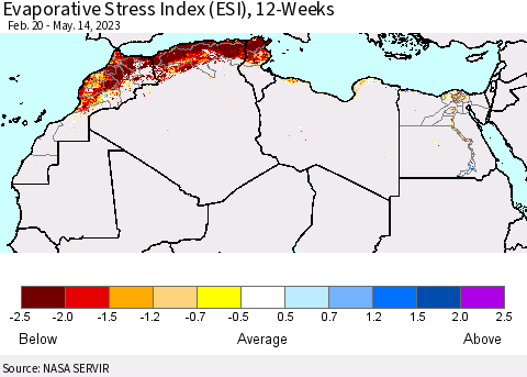 North Africa Evaporative Stress Index (ESI), 12-Weeks Thematic Map For 5/8/2023 - 5/14/2023