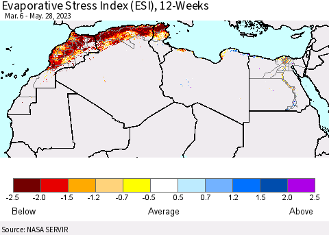 North Africa Evaporative Stress Index (ESI), 12-Weeks Thematic Map For 5/22/2023 - 5/28/2023