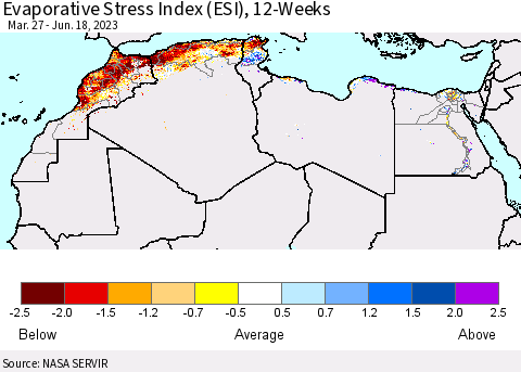 North Africa Evaporative Stress Index (ESI), 12-Weeks Thematic Map For 6/12/2023 - 6/18/2023