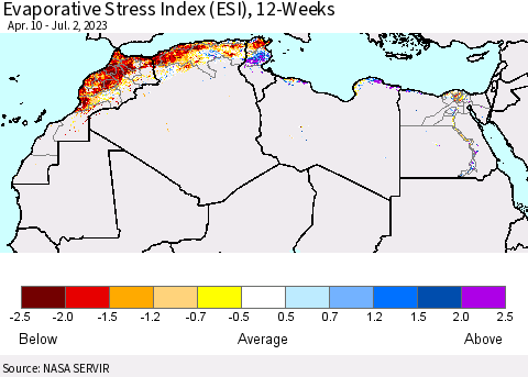 North Africa Evaporative Stress Index (ESI), 12-Weeks Thematic Map For 6/26/2023 - 7/2/2023