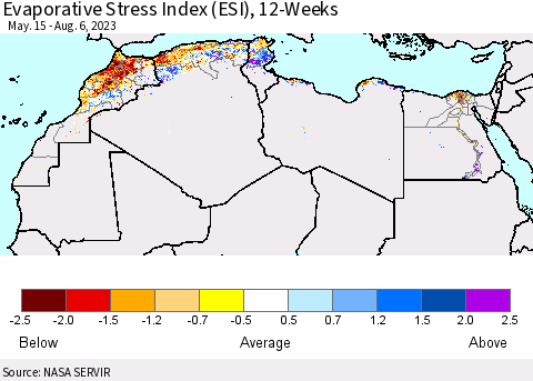 North Africa Evaporative Stress Index (ESI), 12-Weeks Thematic Map For 7/31/2023 - 8/6/2023