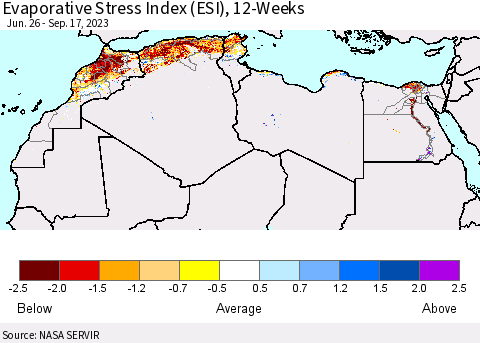 North Africa Evaporative Stress Index (ESI), 12-Weeks Thematic Map For 9/11/2023 - 9/17/2023