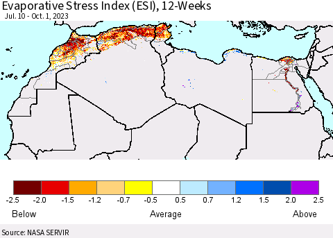 North Africa Evaporative Stress Index (ESI), 12-Weeks Thematic Map For 9/25/2023 - 10/1/2023