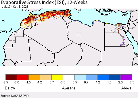 North Africa Evaporative Stress Index (ESI), 12-Weeks Thematic Map For 10/2/2023 - 10/8/2023