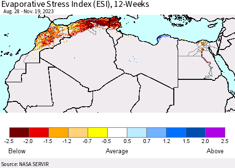 North Africa Evaporative Stress Index (ESI), 12-Weeks Thematic Map For 11/13/2023 - 11/19/2023