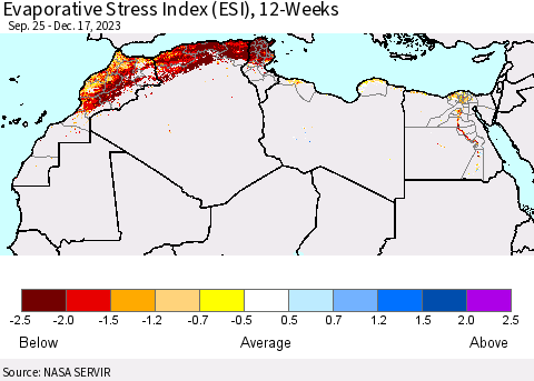North Africa Evaporative Stress Index (ESI), 12-Weeks Thematic Map For 12/11/2023 - 12/17/2023