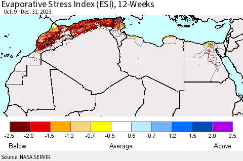 North Africa Evaporative Stress Index (ESI), 12-Weeks Thematic Map For 1/1/2024 - 1/7/2024