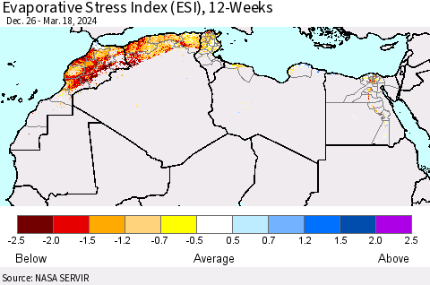 North Africa Evaporative Stress Index (ESI), 12-Weeks Thematic Map For 3/18/2024 - 3/24/2024