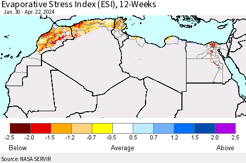 North Africa Evaporative Stress Index (ESI), 12-Weeks Thematic Map For 4/22/2024 - 4/28/2024