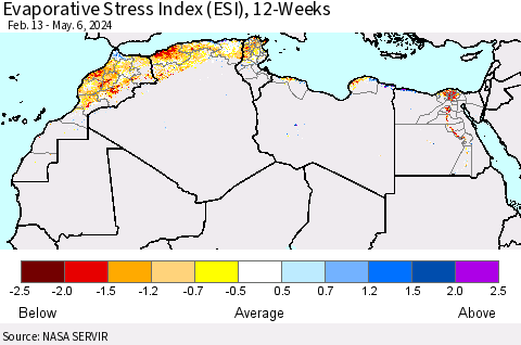 North Africa Evaporative Stress Index (ESI), 12-Weeks Thematic Map For 5/6/2024 - 5/12/2024