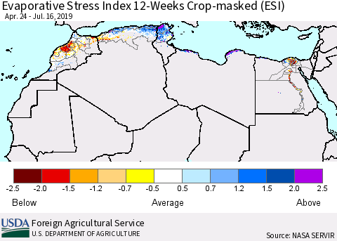 North Africa Evaporative Stress Index (ESI), 12-Weeks over Croplands Thematic Map For 7/15/2019 - 7/21/2019