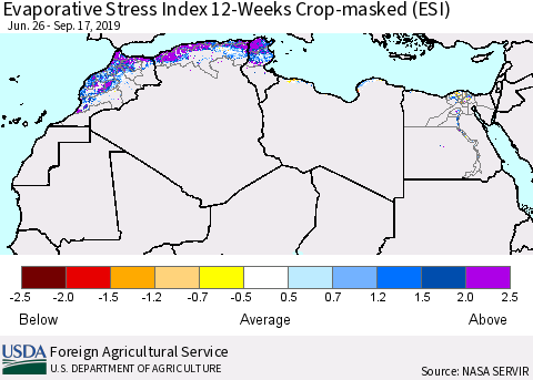 North Africa Evaporative Stress Index (ESI), 12-Weeks over Croplands Thematic Map For 9/16/2019 - 9/22/2019