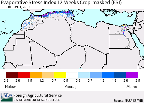 North Africa Evaporative Stress Index (ESI), 12-Weeks over Croplands Thematic Map For 9/30/2019 - 10/6/2019
