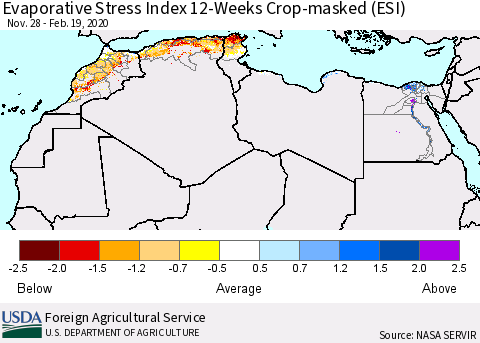 North Africa Evaporative Stress Index (ESI), 12-Weeks over Croplands Thematic Map For 2/17/2020 - 2/23/2020