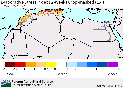 North Africa Evaporative Stress Index (ESI), 12-Weeks over Croplands Thematic Map For 2/24/2020 - 3/1/2020