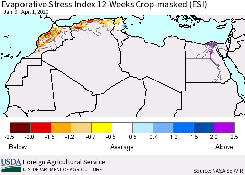 North Africa Evaporative Stress Index (ESI), 12-Weeks over Croplands Thematic Map For 3/30/2020 - 4/5/2020