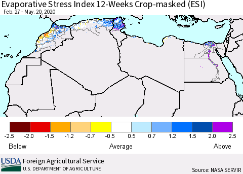 North Africa Evaporative Stress Index (ESI), 12-Weeks over Croplands Thematic Map For 5/18/2020 - 5/24/2020
