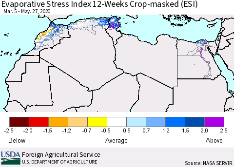 North Africa Evaporative Stress Index (ESI), 12-Weeks over Croplands Thematic Map For 5/25/2020 - 5/31/2020