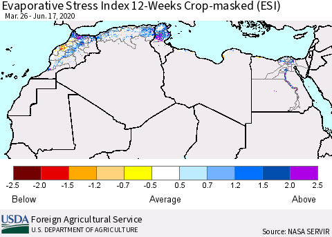 North Africa Evaporative Stress Index (ESI), 12-Weeks over Croplands Thematic Map For 6/15/2020 - 6/21/2020