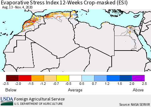 North Africa Evaporative Stress Index (ESI), 12-Weeks over Croplands Thematic Map For 11/2/2020 - 11/8/2020
