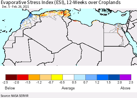 North Africa Evaporative Stress Index (ESI), 12-Weeks over Croplands Thematic Map For 2/22/2021 - 2/28/2021