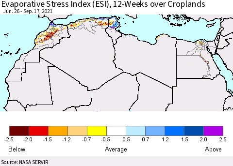 North Africa Evaporative Stress Index (ESI), 12-Weeks over Croplands Thematic Map For 9/13/2021 - 9/19/2021