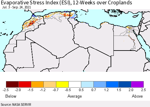 North Africa Evaporative Stress Index (ESI), 12-Weeks over Croplands Thematic Map For 9/20/2021 - 9/26/2021