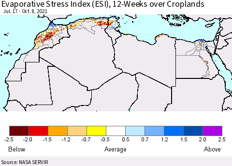 North Africa Evaporative Stress Index (ESI), 12-Weeks over Croplands Thematic Map For 10/4/2021 - 10/10/2021