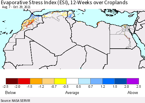 North Africa Evaporative Stress Index (ESI), 12-Weeks over Croplands Thematic Map For 10/25/2021 - 10/31/2021