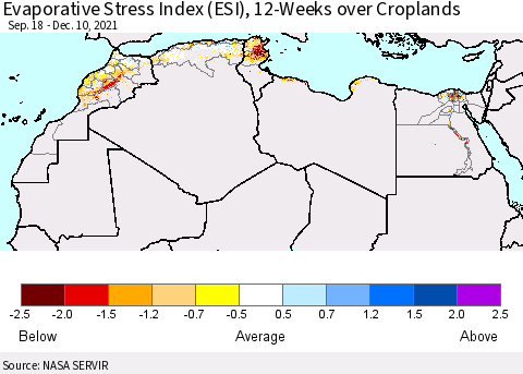 North Africa Evaporative Stress Index (ESI), 12-Weeks over Croplands Thematic Map For 12/6/2021 - 12/12/2021