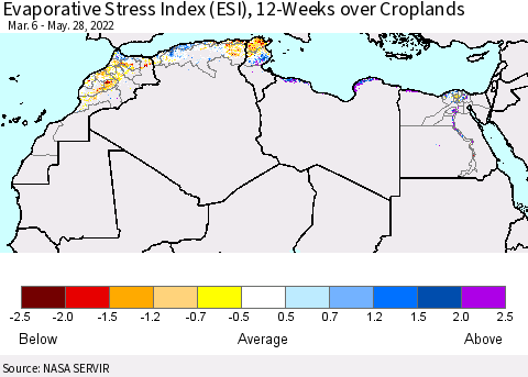 North Africa Evaporative Stress Index (ESI), 12-Weeks over Croplands Thematic Map For 5/23/2022 - 5/29/2022