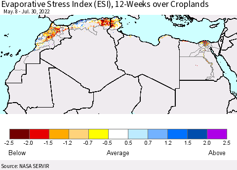 North Africa Evaporative Stress Index (ESI), 12-Weeks over Croplands Thematic Map For 7/25/2022 - 7/31/2022