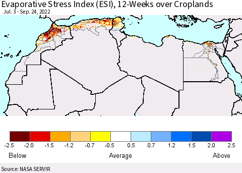 North Africa Evaporative Stress Index (ESI), 12-Weeks over Croplands Thematic Map For 9/19/2022 - 9/25/2022