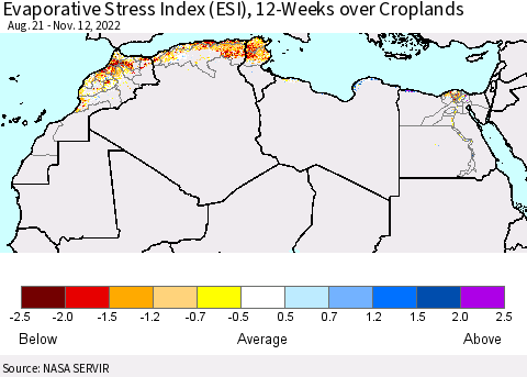 North Africa Evaporative Stress Index (ESI), 12-Weeks over Croplands Thematic Map For 11/7/2022 - 11/13/2022