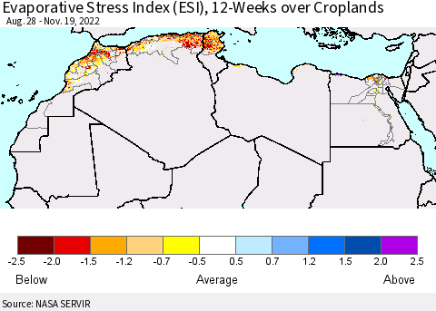 North Africa Evaporative Stress Index (ESI), 12-Weeks over Croplands Thematic Map For 11/14/2022 - 11/20/2022