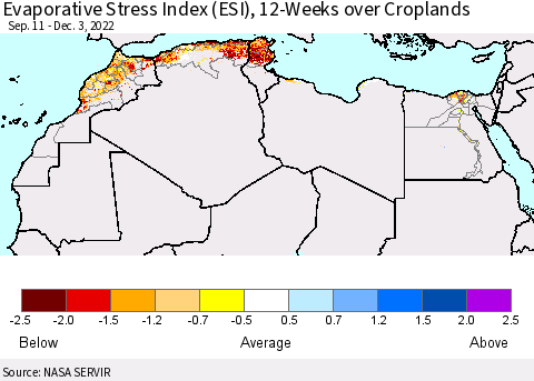 North Africa Evaporative Stress Index (ESI), 12-Weeks over Croplands Thematic Map For 11/28/2022 - 12/4/2022