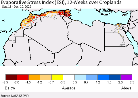 North Africa Evaporative Stress Index (ESI), 12-Weeks over Croplands Thematic Map For 12/5/2022 - 12/11/2022