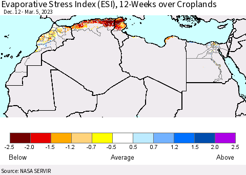 North Africa Evaporative Stress Index (ESI), 12-Weeks over Croplands Thematic Map For 2/27/2023 - 3/5/2023