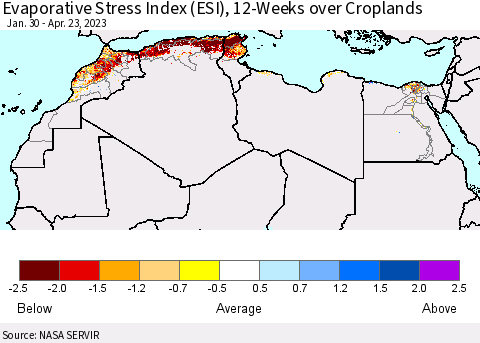 North Africa Evaporative Stress Index (ESI), 12-Weeks over Croplands Thematic Map For 4/17/2023 - 4/23/2023